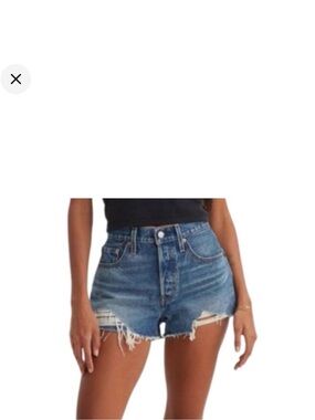 Levi's Blue Distressed High-Rise Denim Shorts